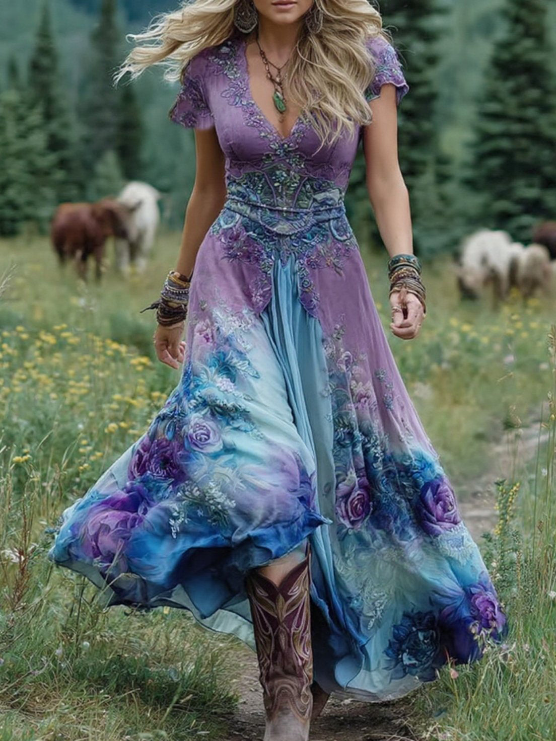 Kelly | Vestido Maxi Floral en Degradé