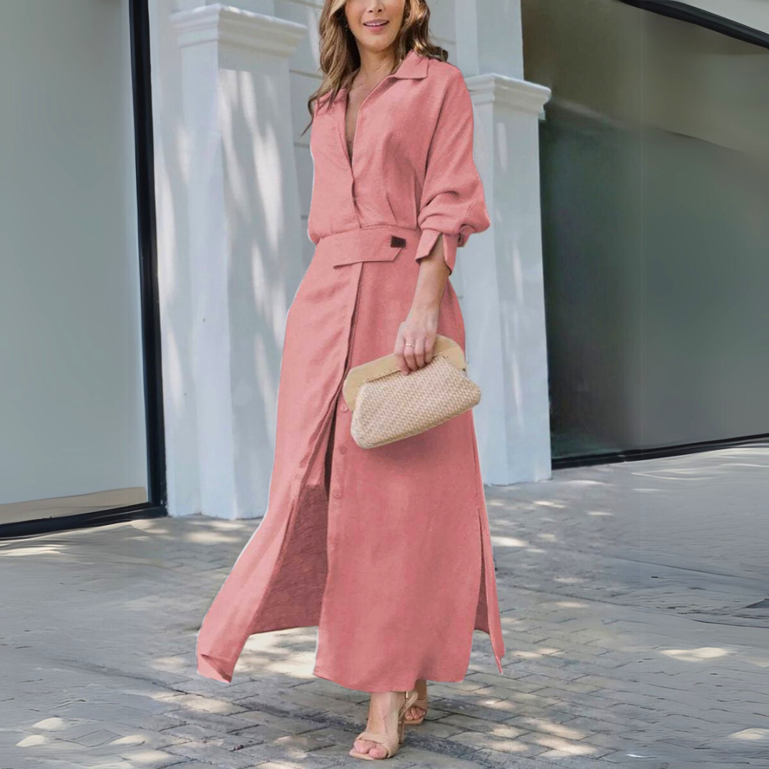 Yara | Elegante Vestido Maxi de Lino con Escote en V