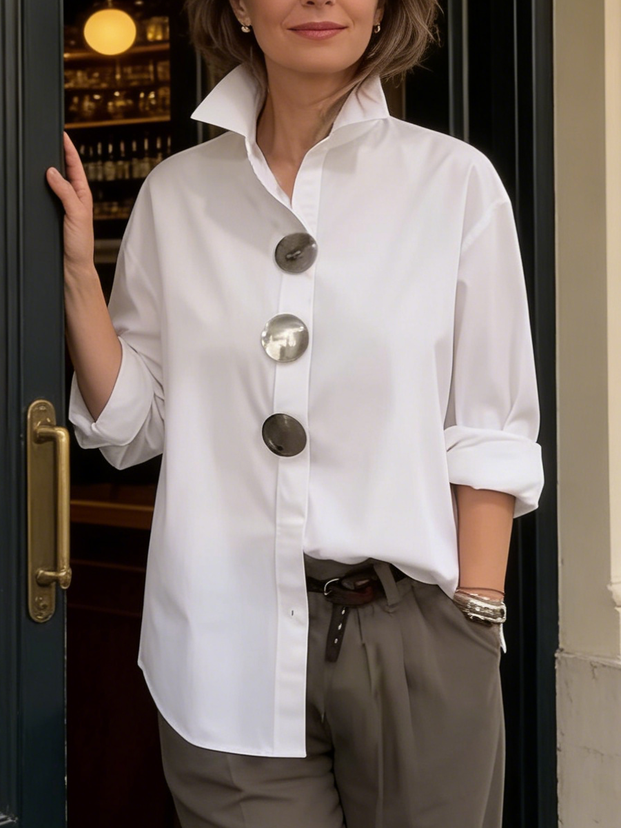 Rosalind | Blusa con Cuello de Pie y Botones Declarativos