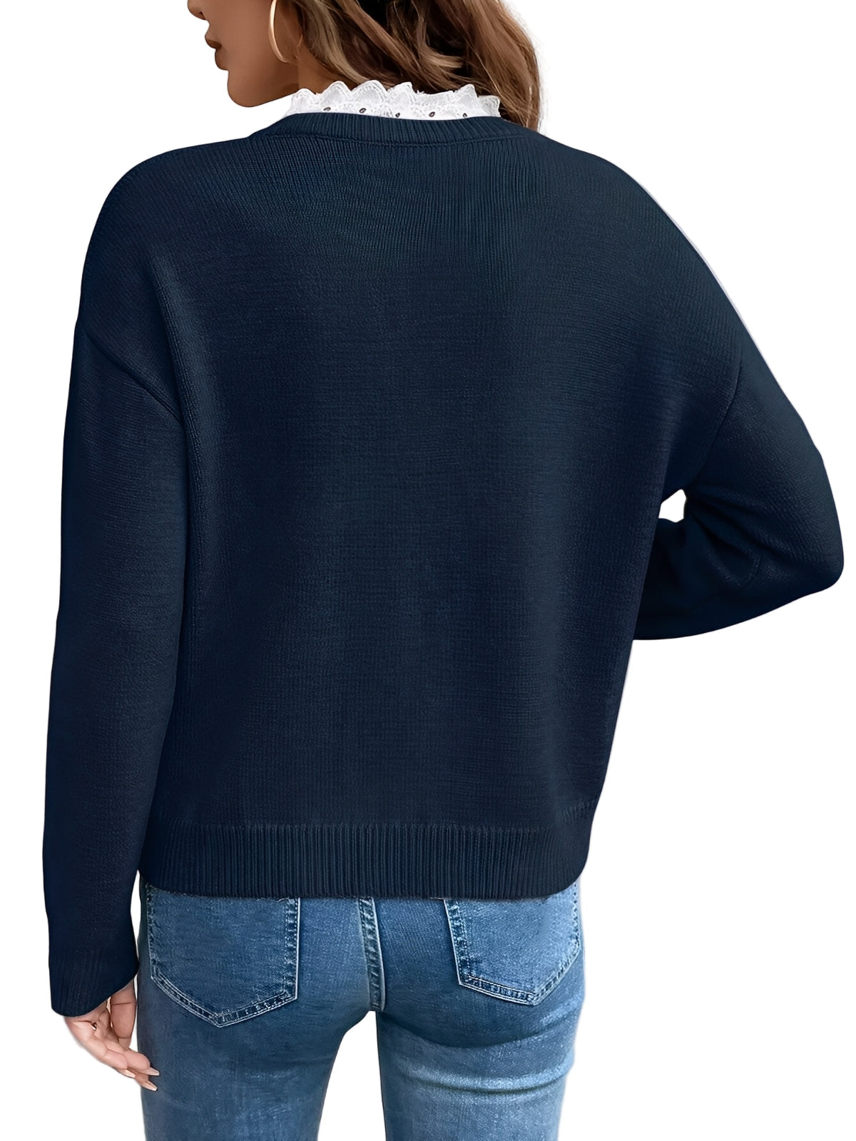 Céline | Chic Suéter de Punto con Elegante Cuello de Encaje