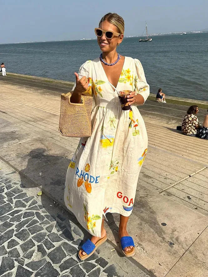 Sara | Vestido Midi de Lino Elegante