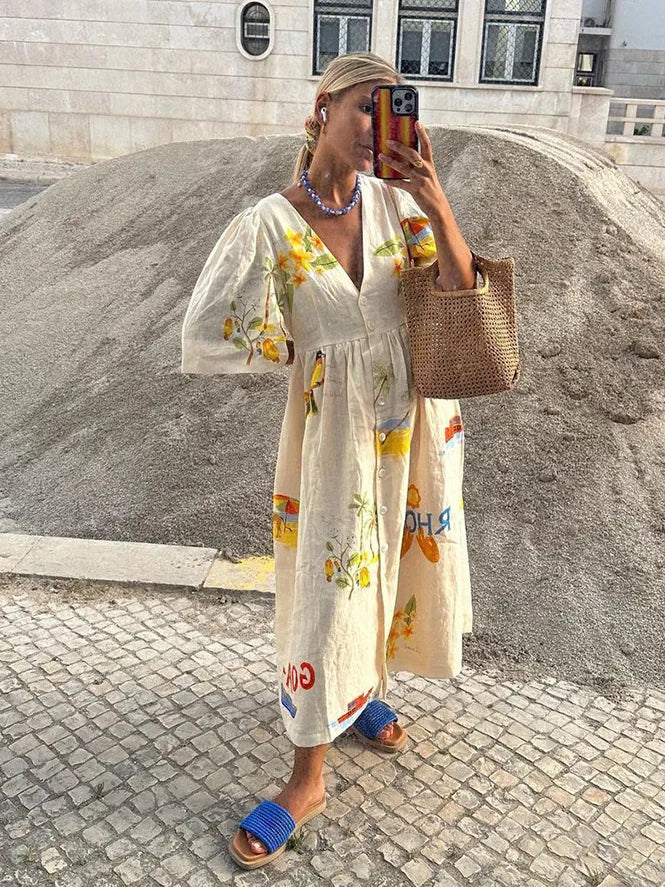 Sara | Vestido Midi de Lino Elegante