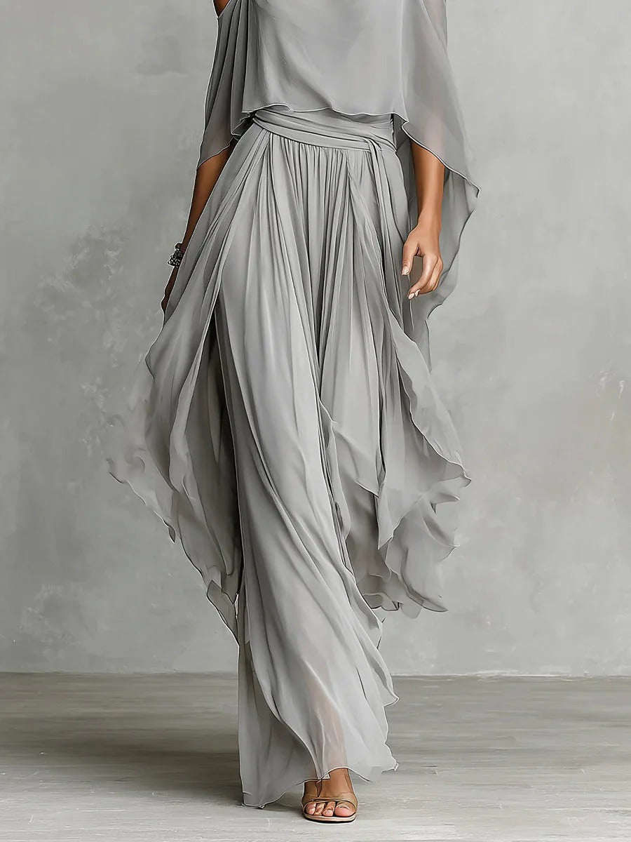 Isabela | Conjunto fluido gris con top de tirantes y pantalón ligero