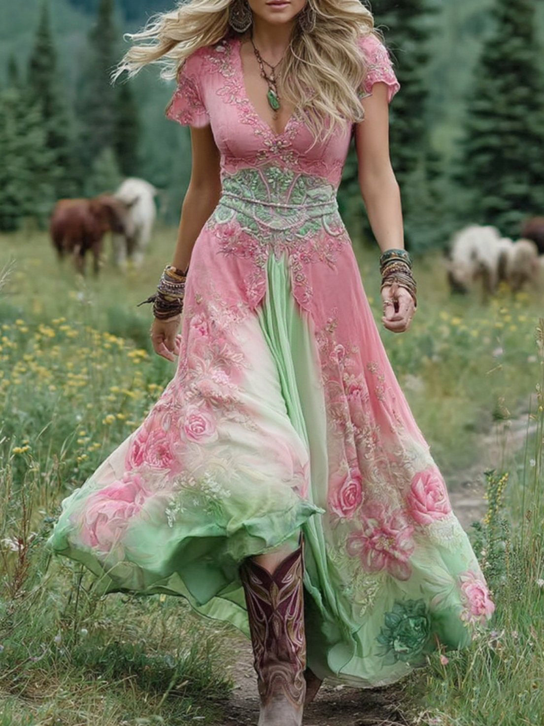 Kelly | Vestido Maxi Floral en Degradé