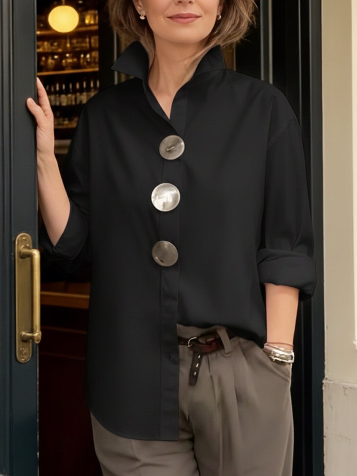 Rosalind | Blusa con Cuello de Pie y Botones Declarativos
