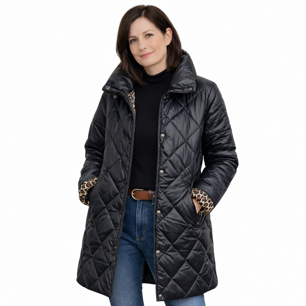 Beata | Abrigo acolchado reversible con forro de leopardo