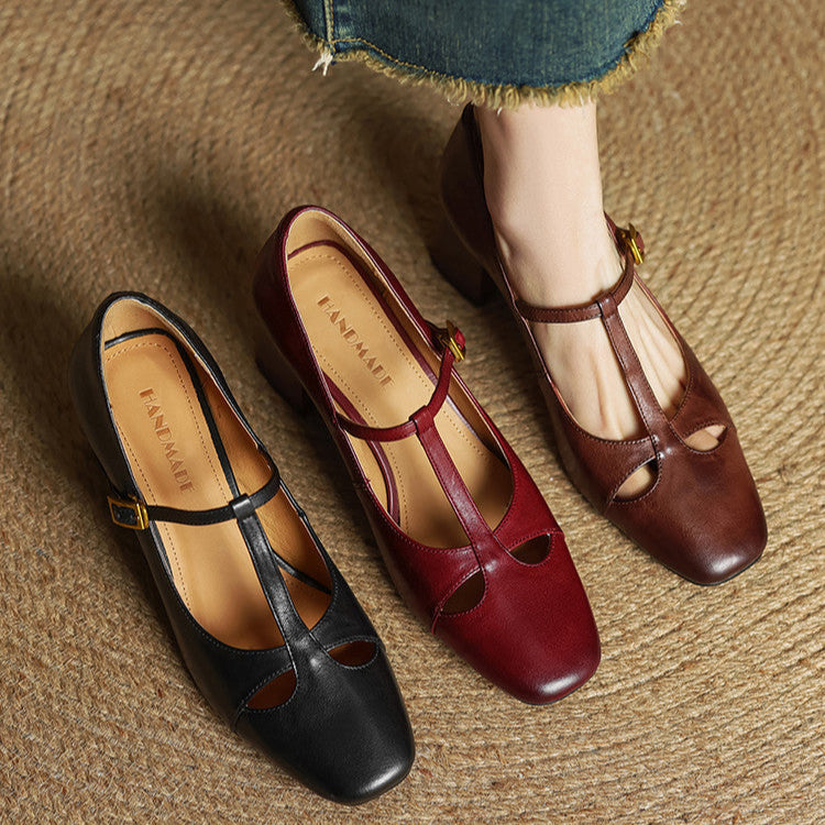 Elora Tacones Altos de Cuero Auténtico