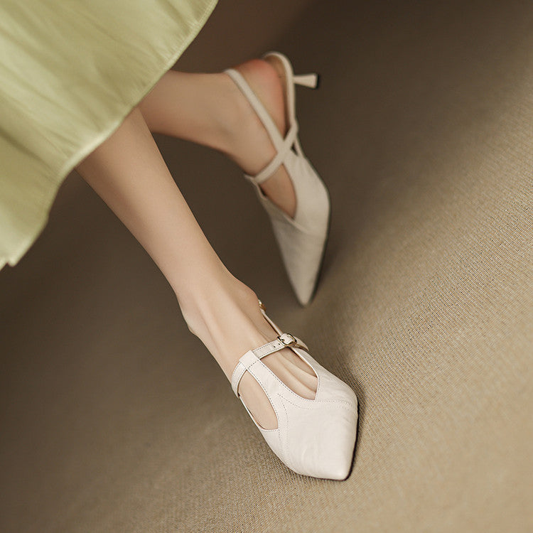 Tacones Altos de Cuero Noir Auténtico