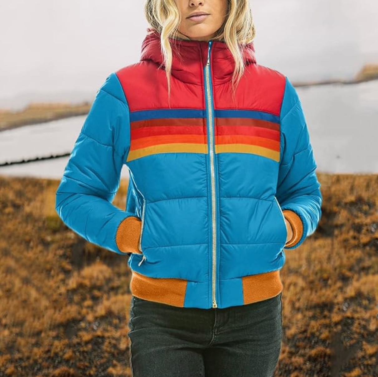 Ines - Chaqueta Retro con Capucha de Piel