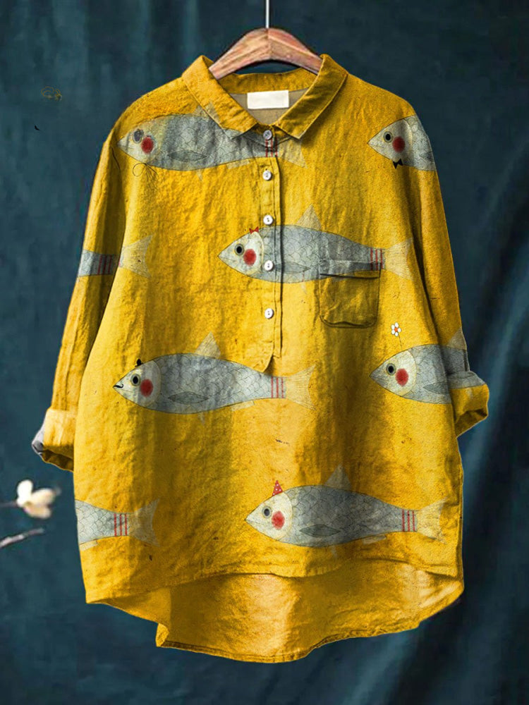 Marina | Camisa de Impresión de Peces Juguetones
