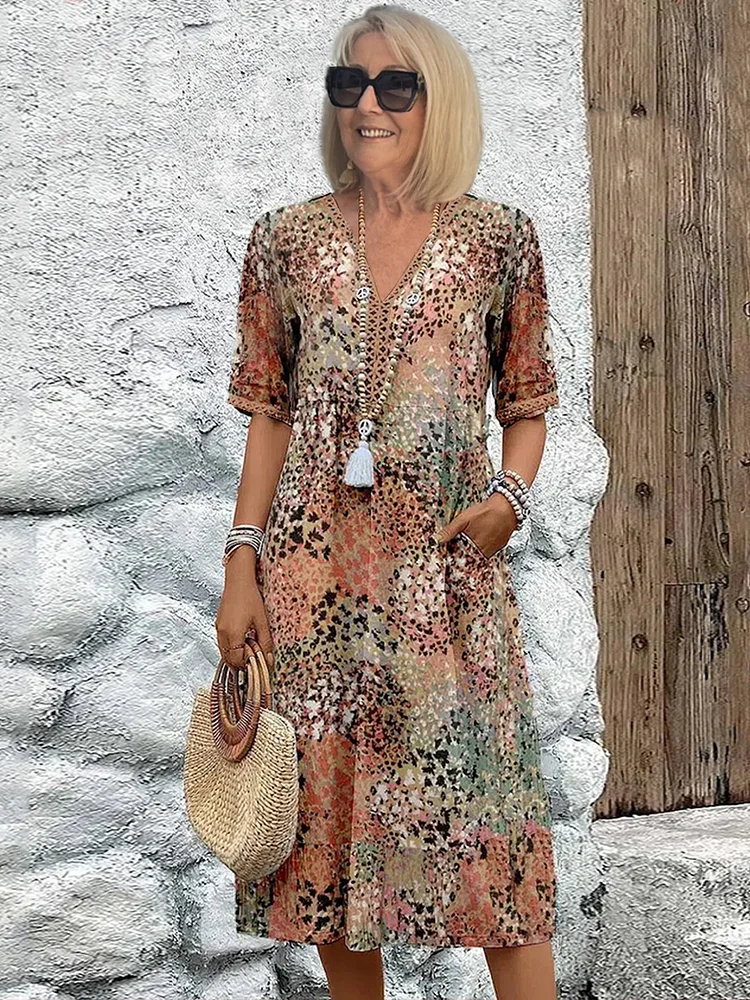 Sofía | Elegante Vestido Midi Floral con Cobertura para el Abdomen