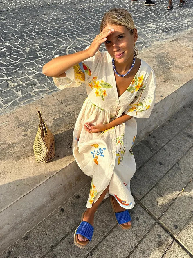 Sara | Vestido Midi de Lino Elegante