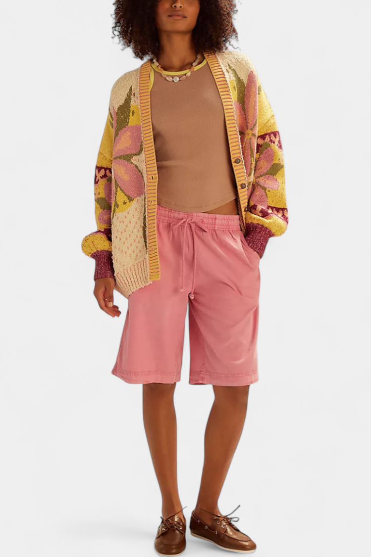 Casey Cárdigan de Punto con Patrón Floral y Ajuste Suelto